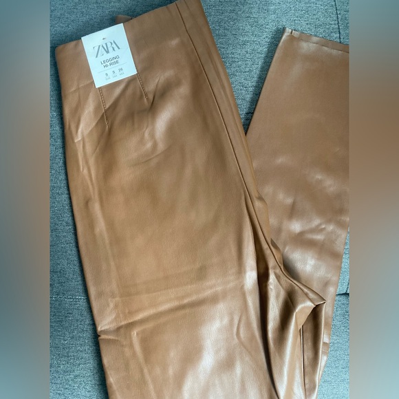 Zara Tan Leather Leggings - Picture 2 of 3